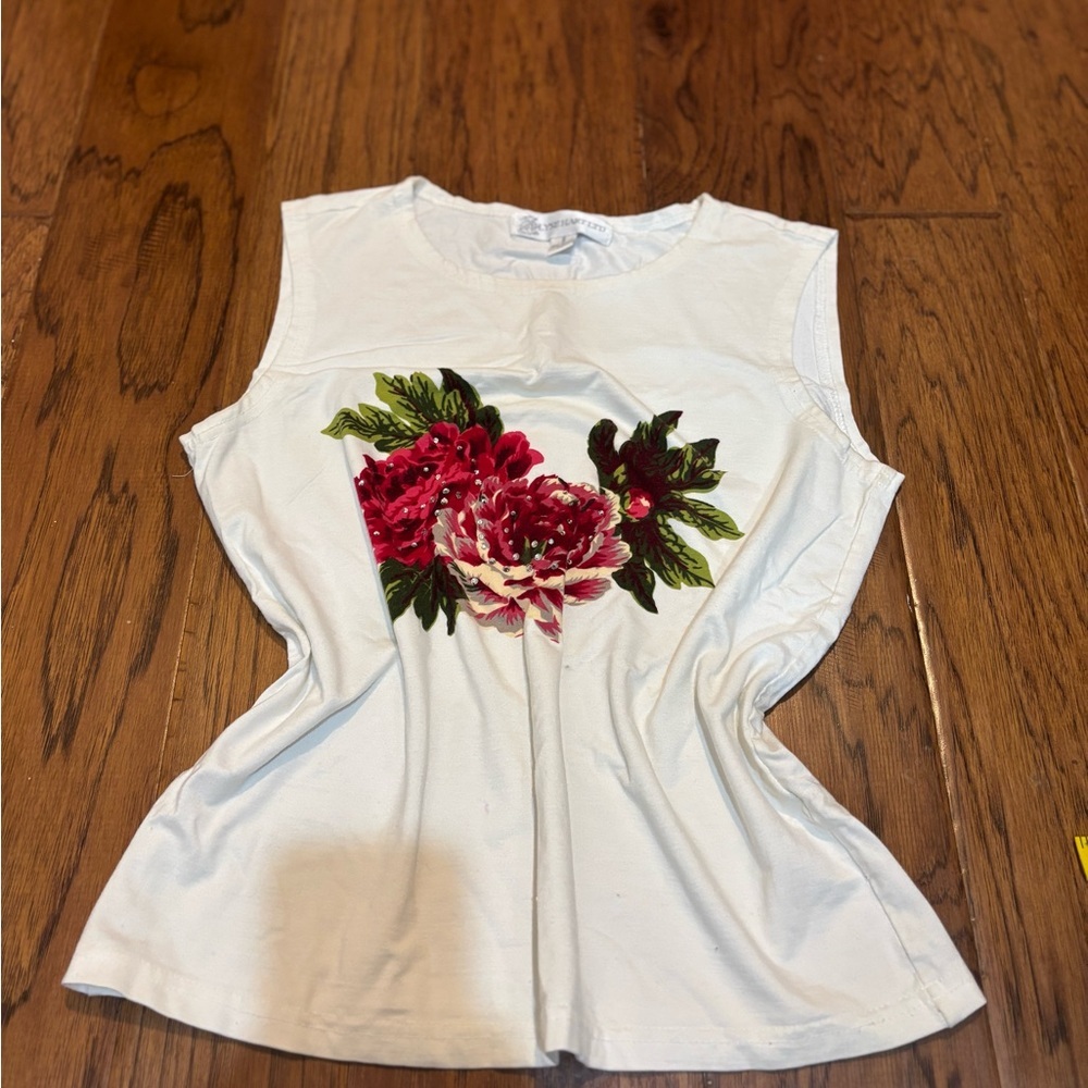 Elyse Hart LTD Floral Rhinestone Tank Top – Size Small (Y2K Boutique)